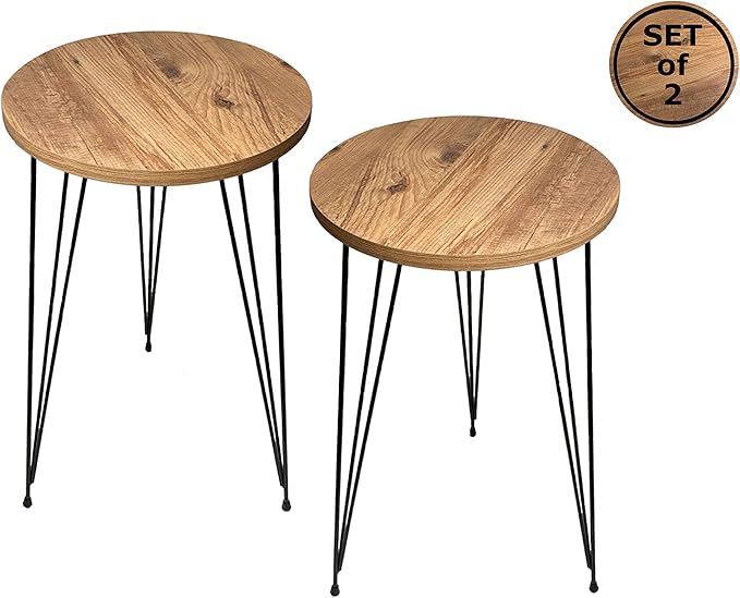 PAK HOME - Set of 2 End Table – Pine Wood Round Wood Sofa Side Coffee Tables - Image 7
