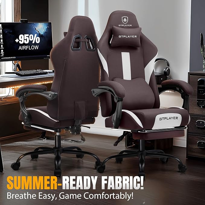 GTRACING Gaming Chair with Foot Rest & Pocket Spring Cushion, Breathable Fabric - Image 3