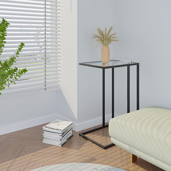 Easy Paws C Shaped End Table Set of 2, Tempered Glass Snack Side Table - Image 7