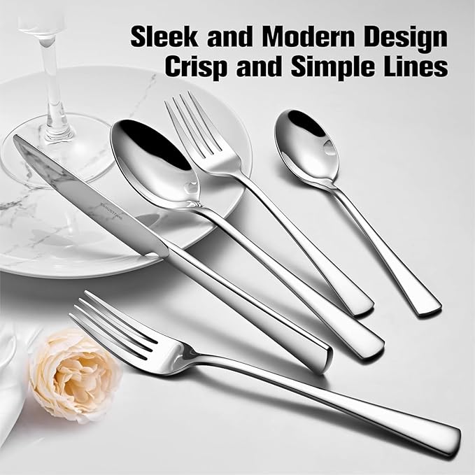 KINGSTONE Silverware Set for 8, 45-Piece Forged 18/10 Stainless Steel Flatware - Image 3
