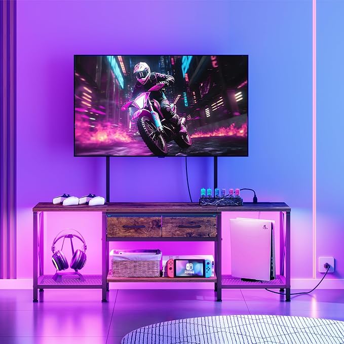 TV Stand with Mount, Power Outlet and LED Light, Entertainment Center, - Image 8