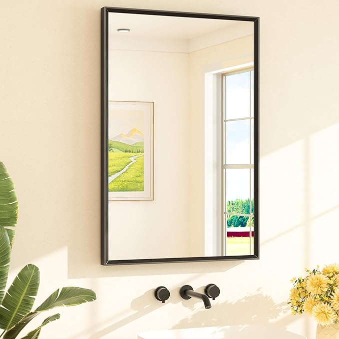 TETOTE Black Mirror for Bathroom Sink 24" x 36" Matte Black Beveled Metal Frame by TETOTE