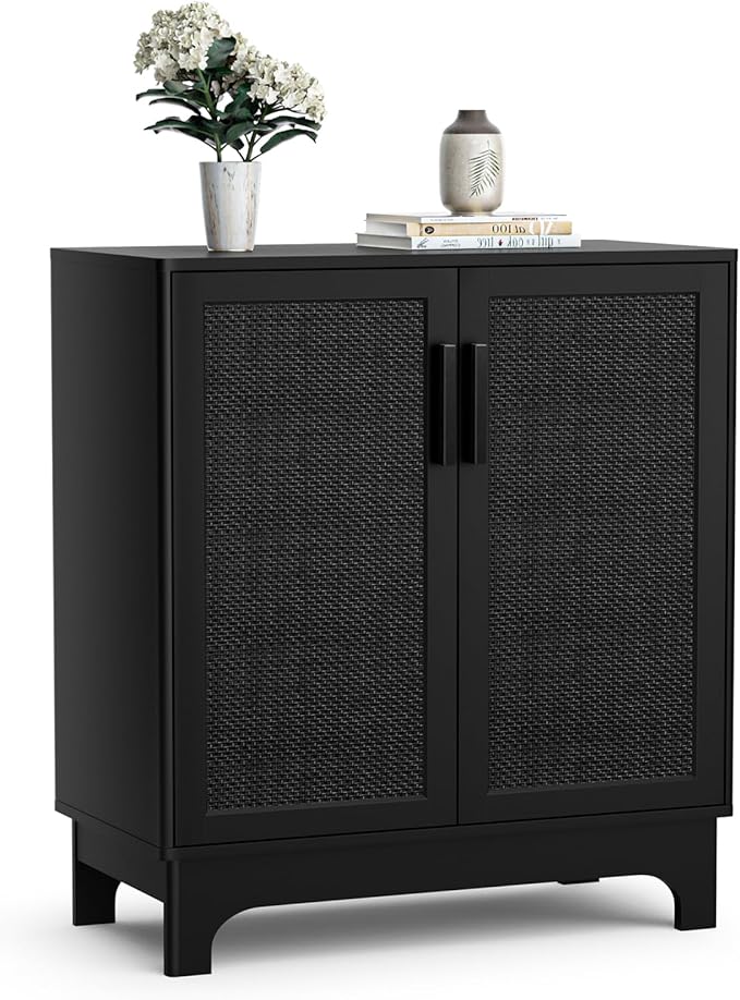 Black Rattan Cabinet, Natural Rattan Storage Cabinet - Image 9