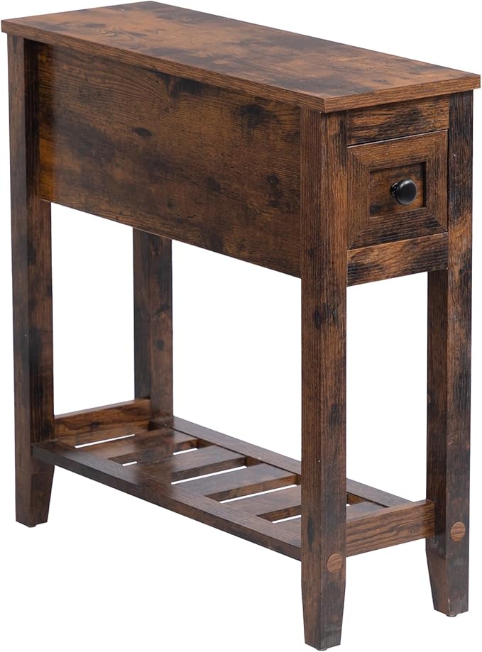 Brown Chairside Narrow End Table, Solid Wood Recliner Side Table - Image 3