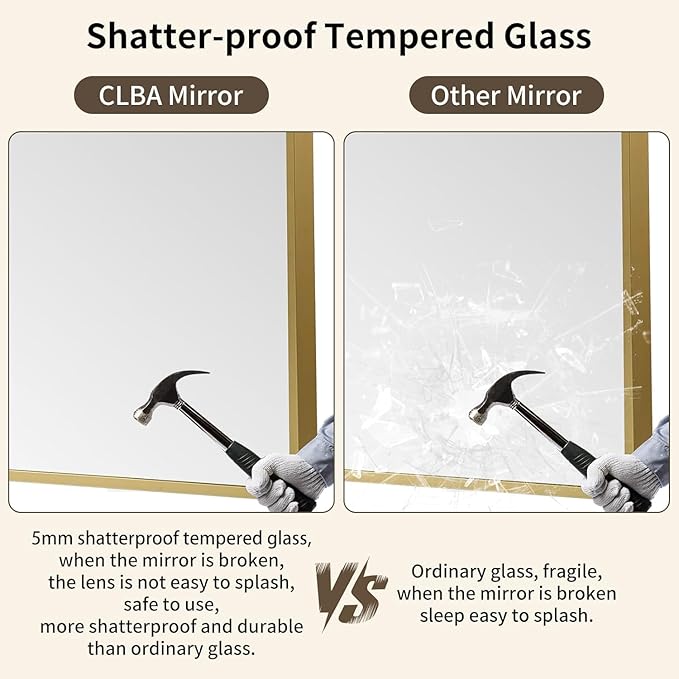 Brushed Gold Mirror, 16x20 Inch Aluminum Framed Rectangle Mirror, Tempered Glass - Image 4