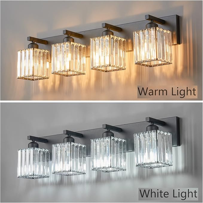 Modern 4-Light Black Crystal Bathroom Vanity Light Fixtures - Image 3