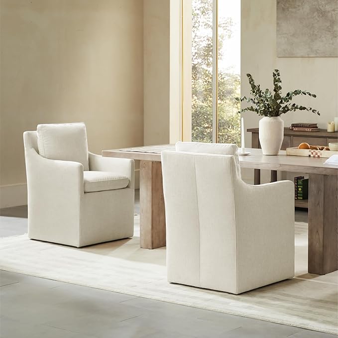 Upholstered Dining Chairs with Casters No Assembly Modern Accent Armchair with - Image 8