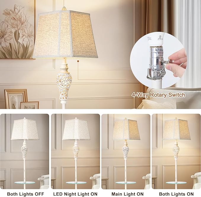Vintage Floor Lamp with Nightlight and Glass Tray, Farmhouse Standing Lamp with - Image 3