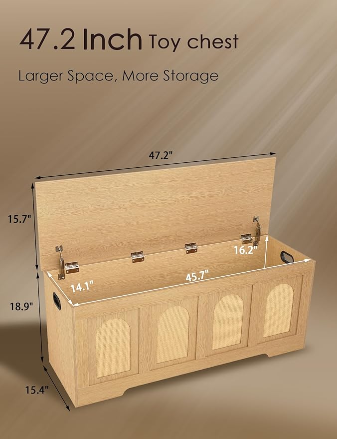 DINZI LVJ Storage Chest, 47.2" Rattan-Like Toy Box - Image 3