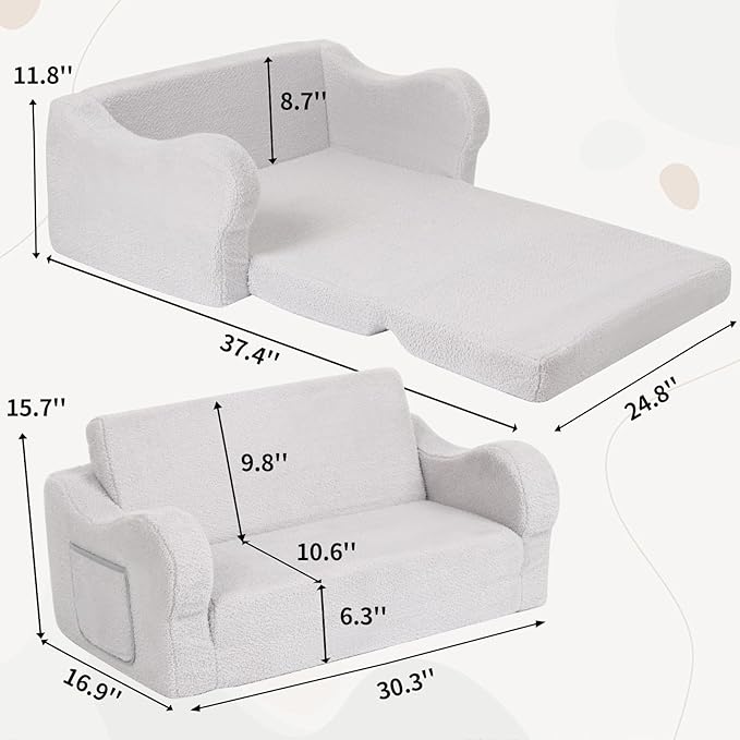 Extra Wide Toddler Chair, 2-in-1 Toddler Couch Fold Out, Convertible Sherpa - Image 3