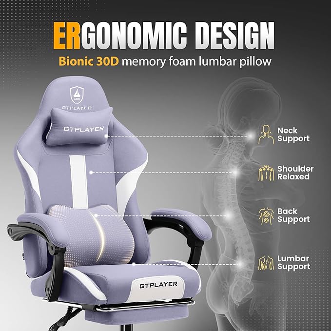 GTRACING Gaming Chair with Foot Rest & Pocket Spring Cushion, Breathable Fabric - Image 5