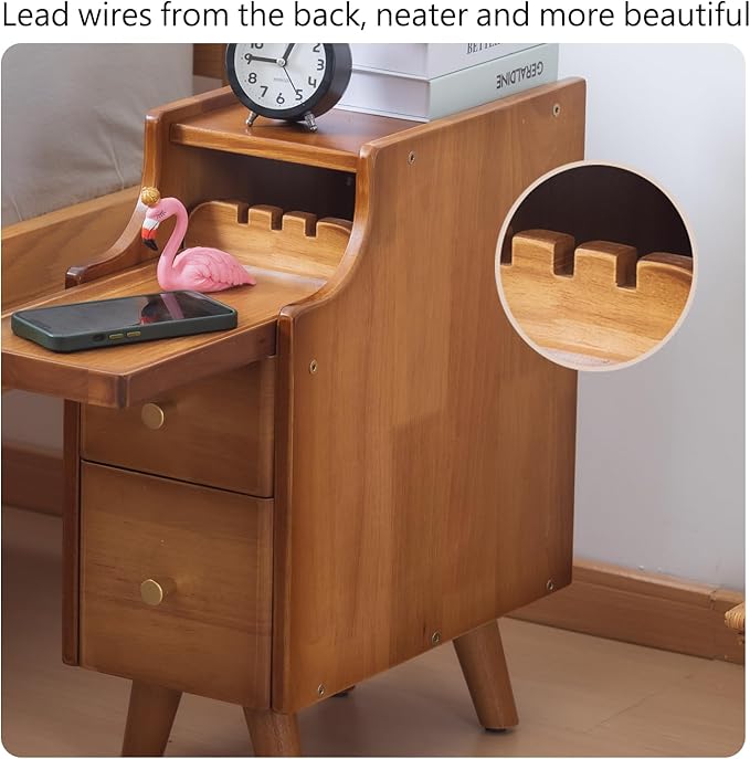 Small Nightstand, Narrow Nightstand, Solid Slim Wood Night Stand - Image 3