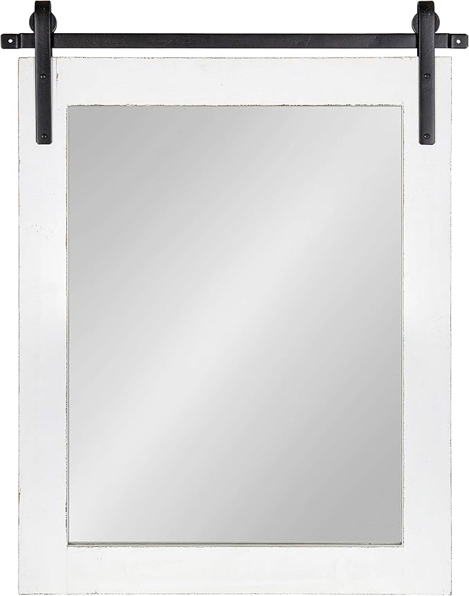 Kate and Laurel Cates Rustic Wall Mirror, Coastal White, Farmhouse Barn - Image 4