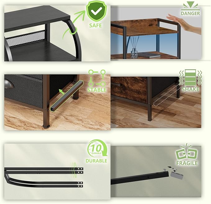 Night Stand Nightstand with Drawer Black Nightstands Storage Night Stands 3 - Image 7