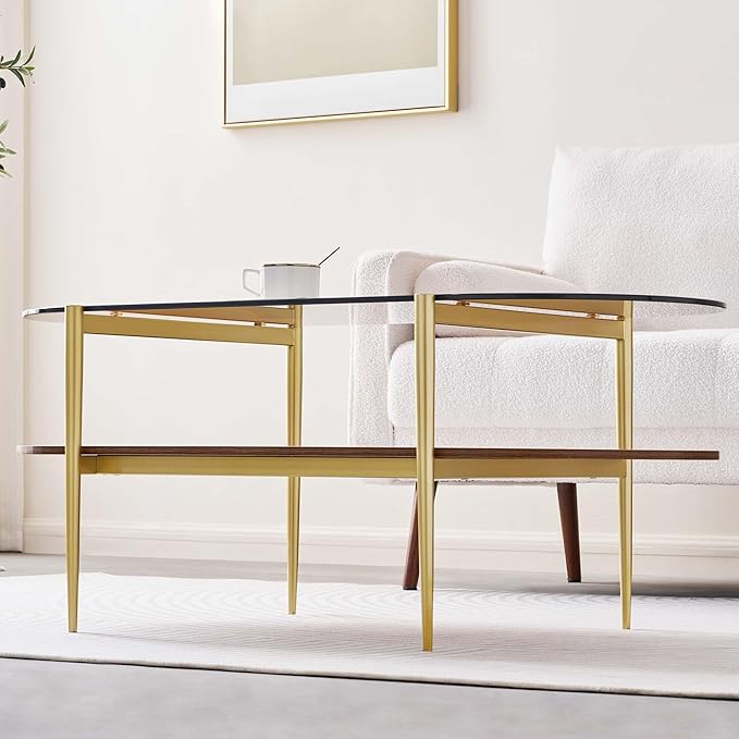 Oval Glass Coffee Table, Mid-Century Modern Design, L41 x W21 x H17 inch - Image 5