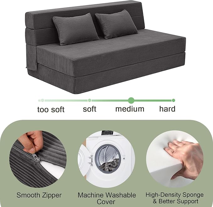 MeMoreCool Boneless Folding Sofa Bed Queen, Corduroy Convertible Sleeper Chair - Image 9