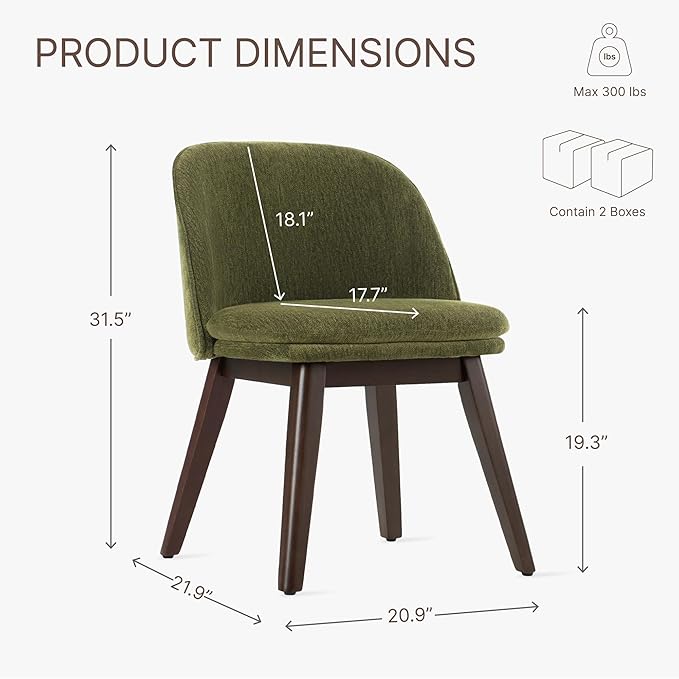Wooden Dining Chairs Set of 4, Fabric Upholstered Modern Dining Room Chairs - Image 2