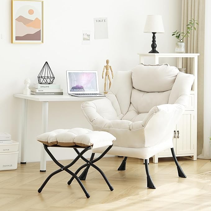 Lazy Chair with Folding Ottoman, Modern Accent Lounge Armchair with Armrests - Image 8