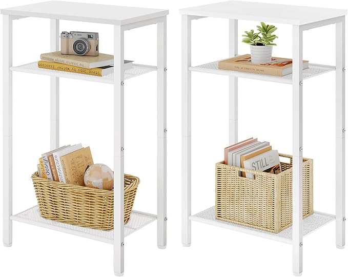 Hoctieon 2-Set 3 Tier End Table, Telephone Table Set of 2, Tall Side Table by Hoctieon