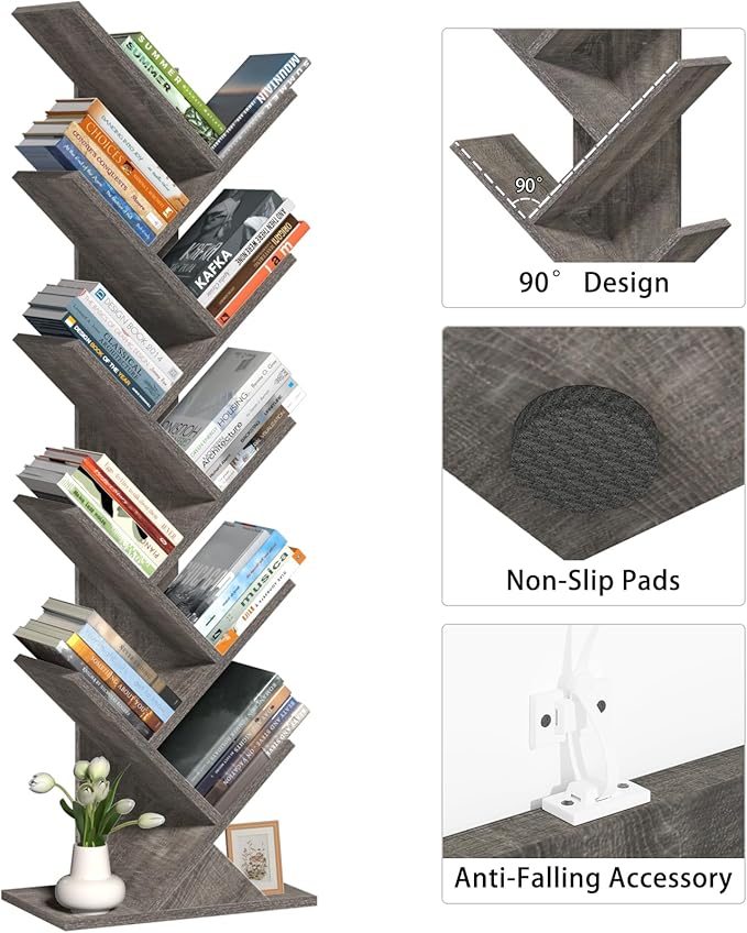 10 Tier Tree Book Shelf, Floor Standing Wood Bookshelf - Image 6
