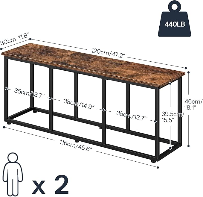 HOOBRO Dining Bench, 47.2 Inch Dining Table Bench, Industrial Style Kitchen - Image 3