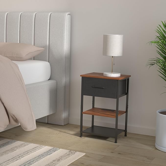 Nightstands Set of 2 with Charging Station and Drawer, End Table Side Table - Image 2