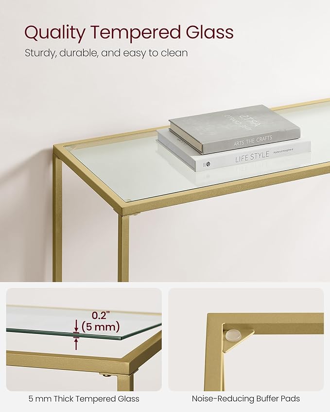 VASAGLE 39.4 Inches Console Table, Tempered Glass Sofa Table, Modern Entryway - Image 5
