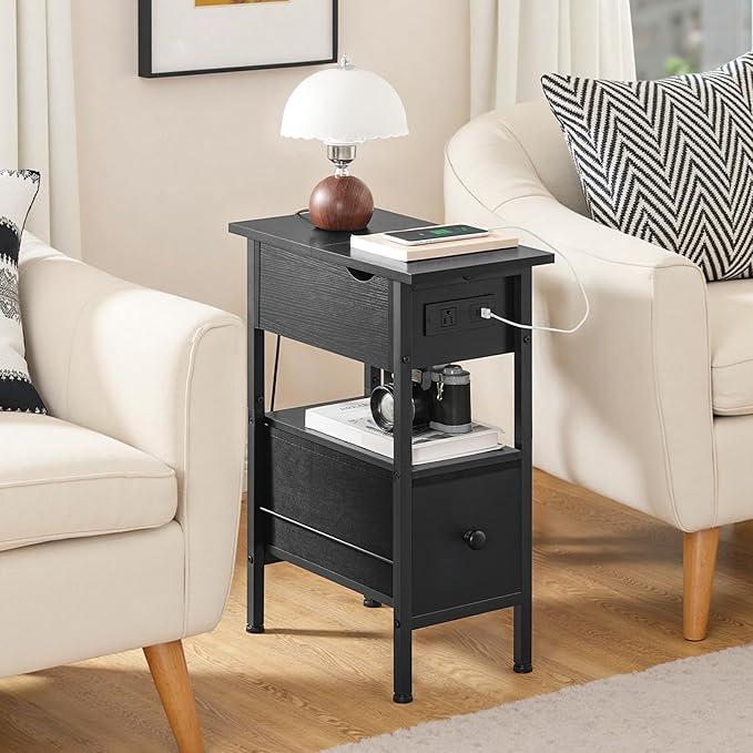 HOOBRO End Table with Charging Station, Flip Top Narrow Side Table with Storage - Image 6