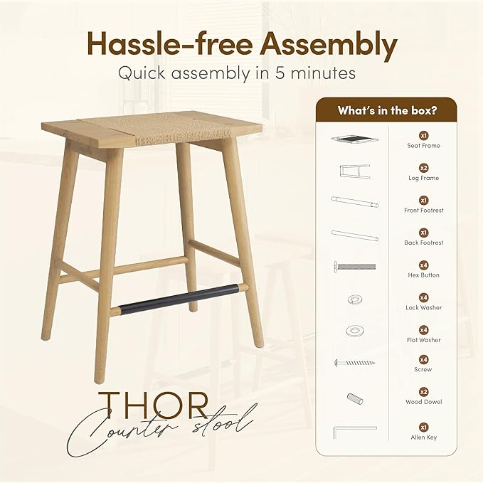 Thor Wicker Counter Height Wooden Counter Stool - Image 6