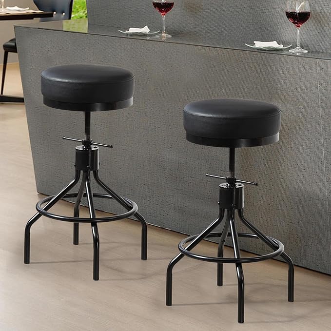 Counter Height Bar Stools Set of 2 Adjustable Swivel Barstools Modern PU - Image 8