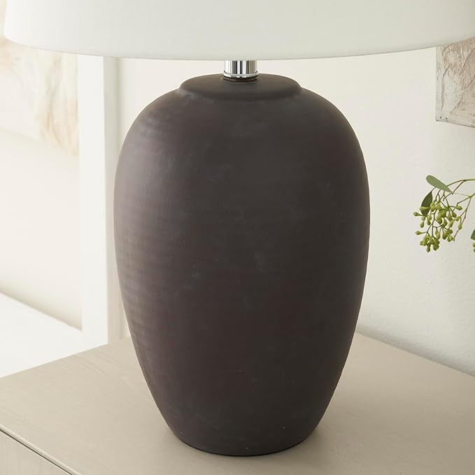 Nourison Home 23" Dark Purple Distressed Ceramic Pot Table Lamp - Image 5
