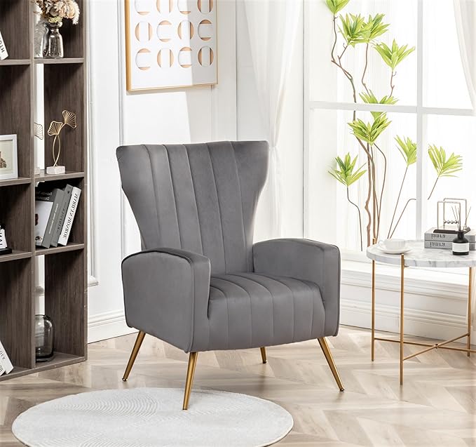 Container Furniture Direct Modern Velvet Accent Chair, Channel Tufted Bedroom - Image 3
