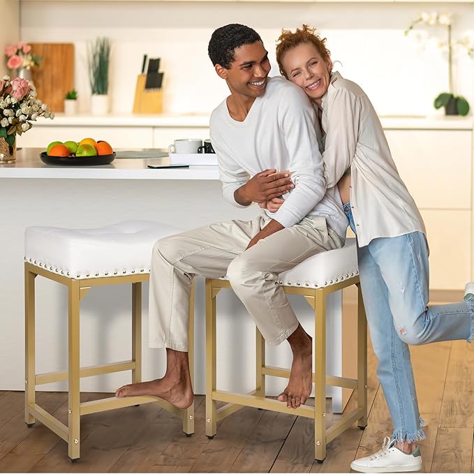 White & Gold Counter Height Bar Stools Set of 3, Modern Counter Stool Set of 3 - Image 7