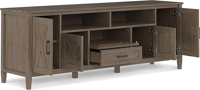 SIMPLIHOME Ela SOLID WOOD 72 inch Wide Transitional TV Media Stand in Smoky - Image 4
