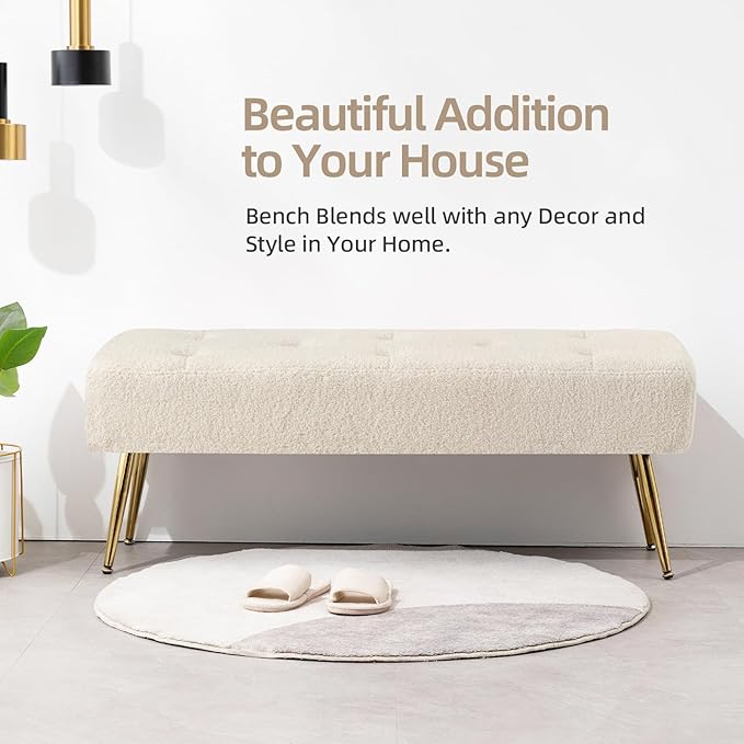 Furniliving 44 Inch Modern Ottoman Bench, Upholstered Faux Fur Fabric Entryway - Image 9