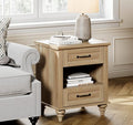 WAMPAT Oak Night Stand with 2 Drawers, Wooden Sofa Side Table with Charging by WAMPAT