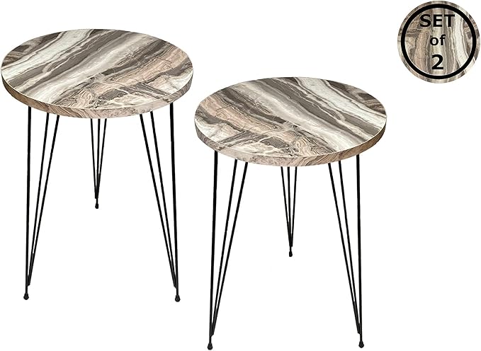 PAK HOME Set of 2 End Tables Round Wood Sofa Side Coffee Tables - Image 4