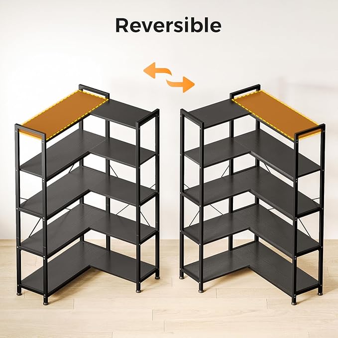 Casaottima Corner Bookshelf 5 Tier, 57 Inches Reversible Book Shelf - Image 4