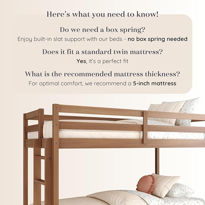 Grain & Grove Bear Twin Over Twin Bunk Bed, Sturdy Bunk Bed Frame - Image 5
