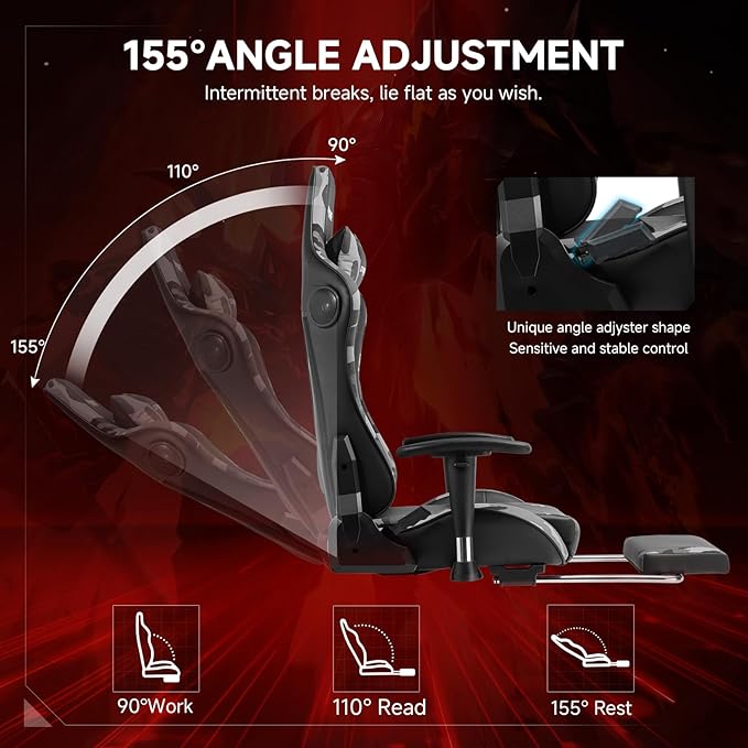 GTPLAYER Gaming Chair with Bluetooth Speakers and Footrest, Ergonomic Gamer - Image 5