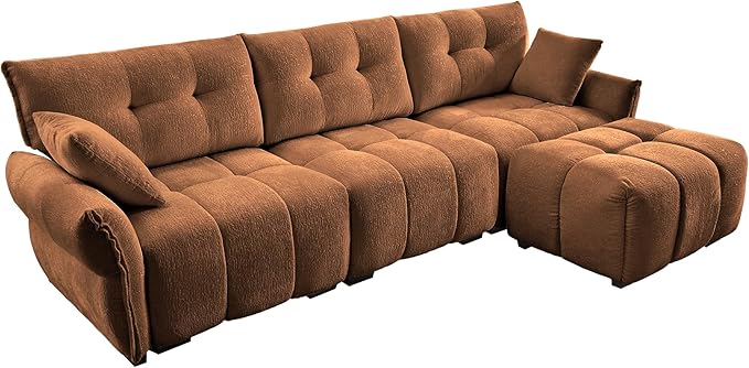 Modern Chenille Fabric 3-Seat Sofa w/Ottoman+2 Pillows, Premium Upholstery - Image 5