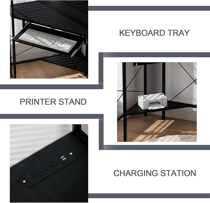 Corner Desk with Hutch and LED Lights, Corner Computer Desk with Keyboard Tray - Image 5