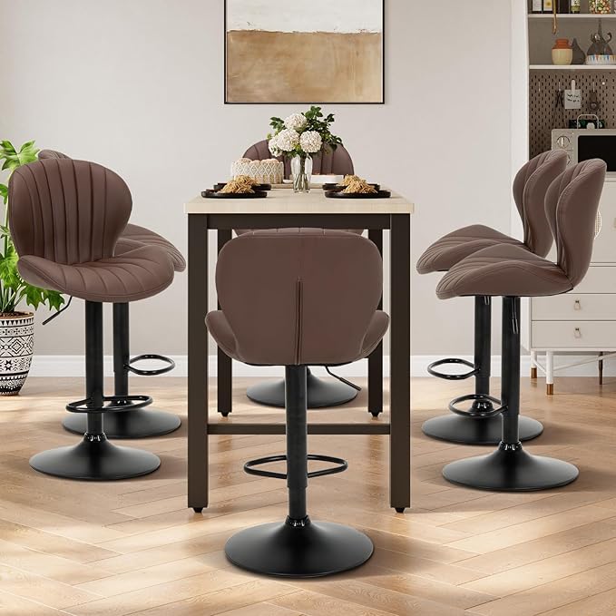 COLAMY Bar Stools Set of 4, Modern Swivel Bar Chairs, Adjustable Faux Leather - Image 6