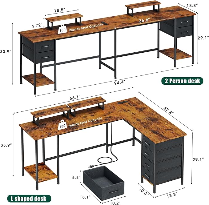 66" L Shaped Computer Desk - Image 3
