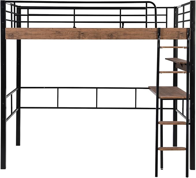 Metal Full Size Loft Bed with Built-in Desk, Storage Shelf and Ladder, - Image 5