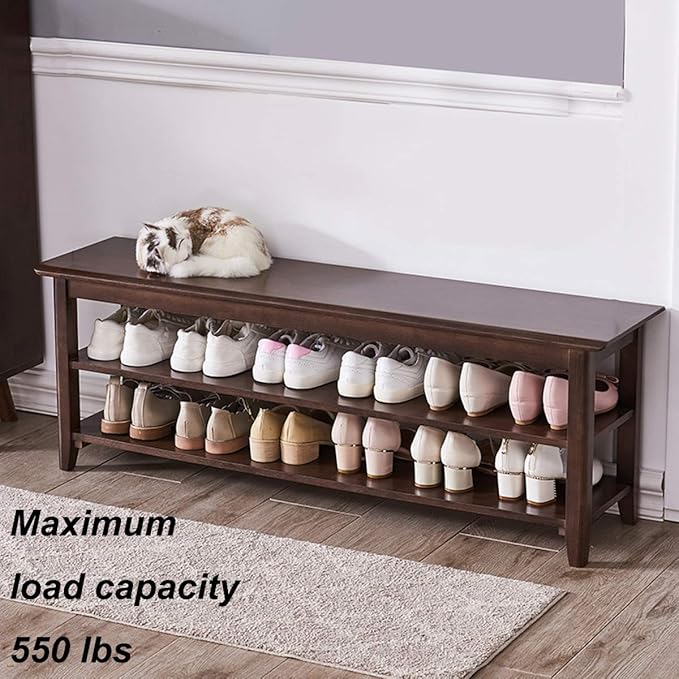 XKZG Storage Bench Wooden Shoe Rack Bench Rustic Solid Wood Entryway Bench - Image 3