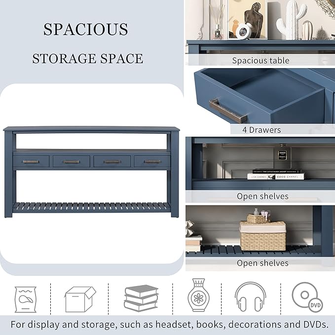 Ball & Cast 62.2“ Contemporary 4 Drawers Console Table, Long Entryway-Table - Image 4