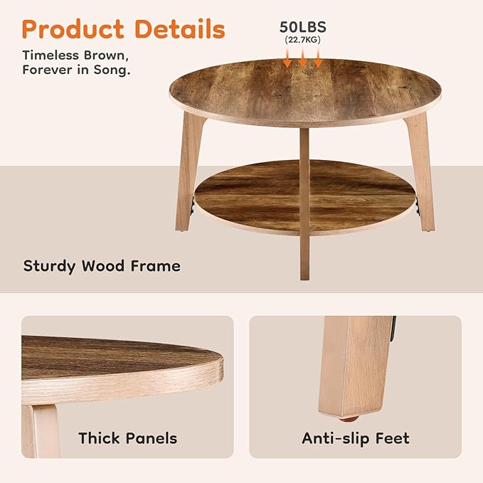 Sweetcrispy Round Coffee Table, 2-Tier Center Circle Counter - Image 7