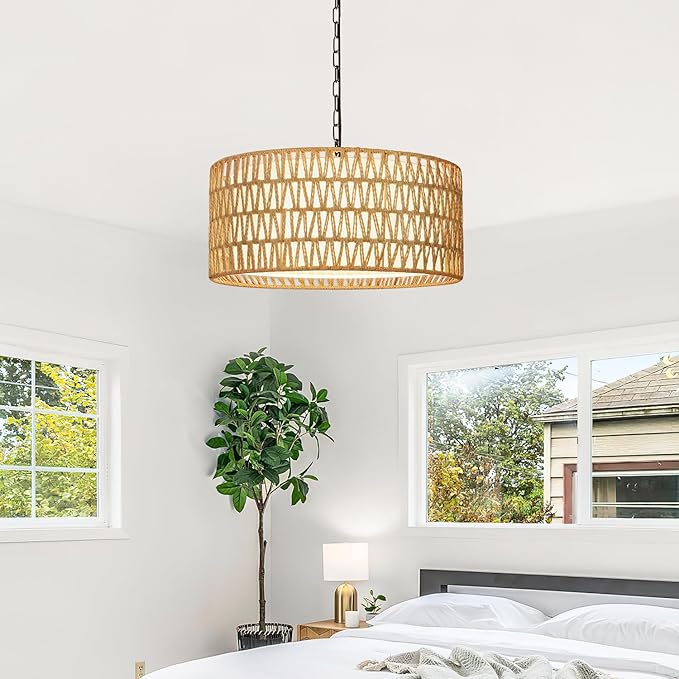 Farmhouse Chandeliers for Dining Room, Hand Woven 5-Light Rattan Pendant Light - Image 9