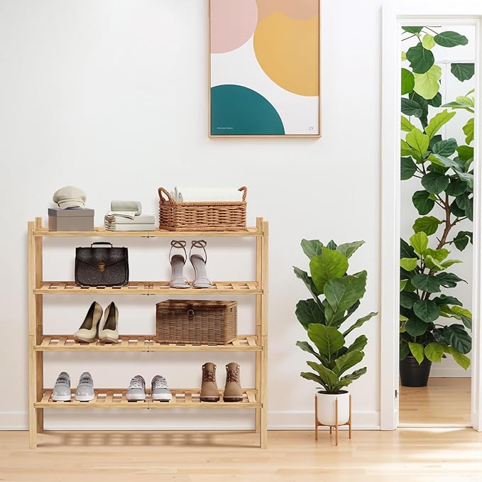 Haddockway 4 Tier Bamboo Shoe Rack Storage Organizer, Small Space 27"x11"x26" - Image 2